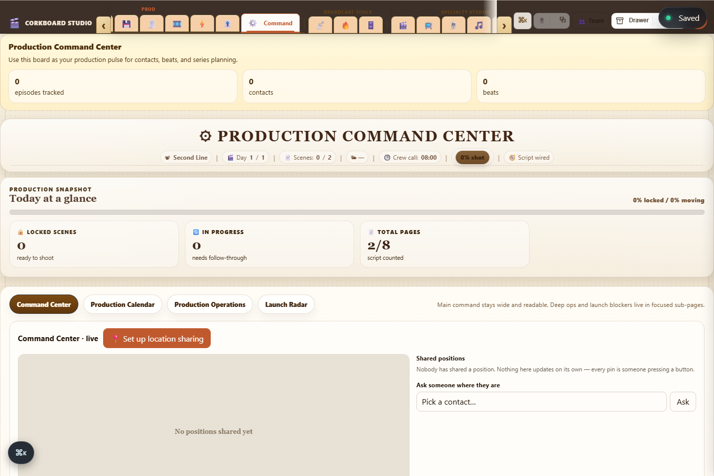 Production Command Center with project readiness, production preflight, and calendar controls